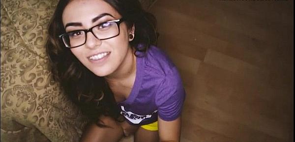  Cute teen Amina Allure with glasses pounded by her stepbro